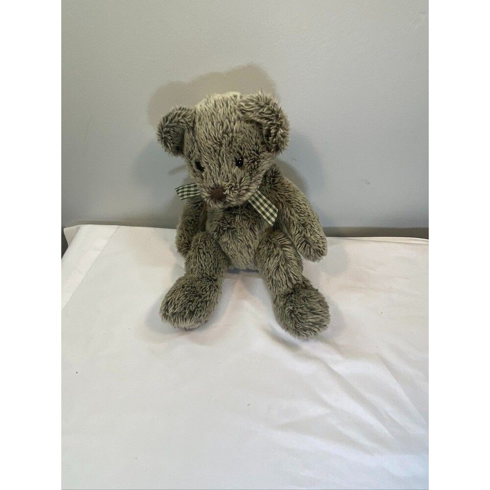 Russ Gray Green Ashley Stuffed Bear Gingham Green Bow 14 inches Tall